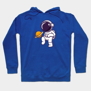 Cute Astronaut Playing Soccer Planet Cartoon Hoodie